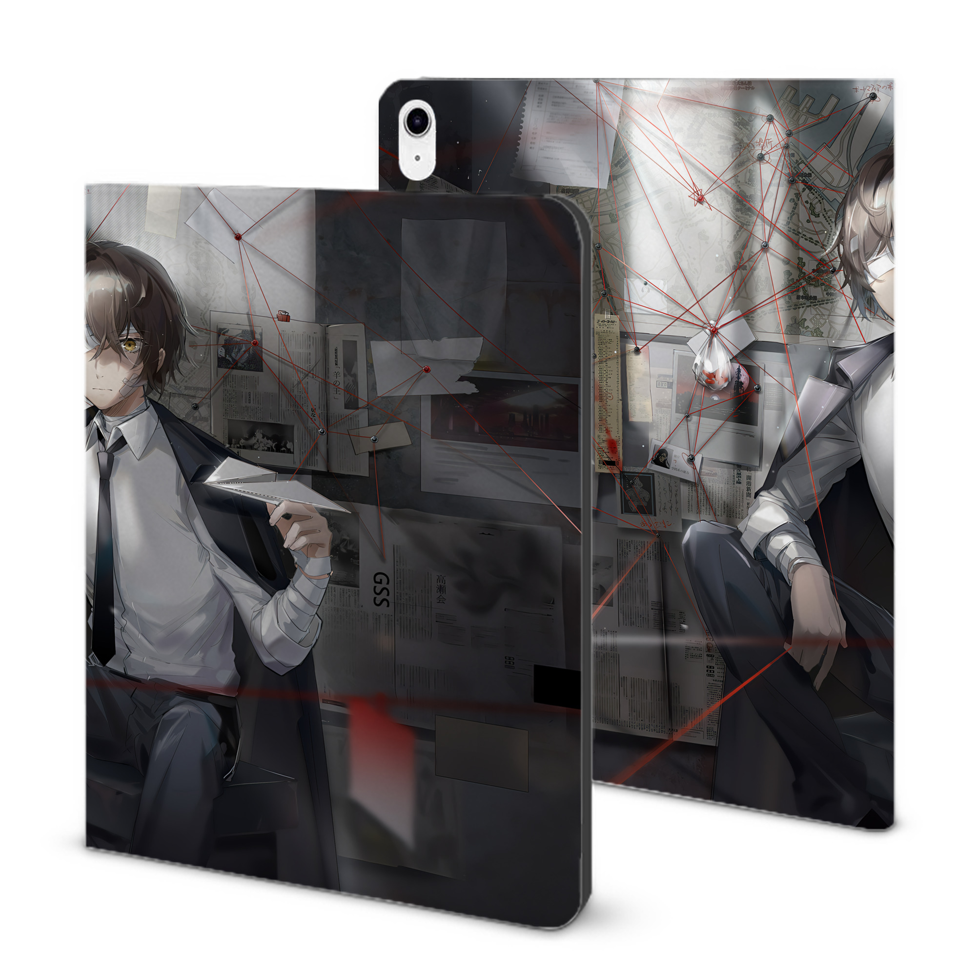 （画像用） 文豪ストレイドッグス Bungo Stray Dogs IPad ケース ブック型 PUレザー TPU 耐衝撃 軽量 薄型 ペン収納なし 全面保護 IPad 各モデル対応